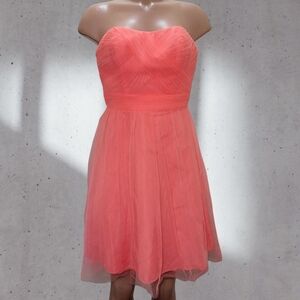 David's Bridal Coral Strapless Knee-Length Bridesmaids/Formal Dress Size 0